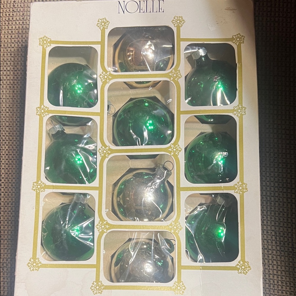 Vintage Noelle Festive Green and Silver Ornaments